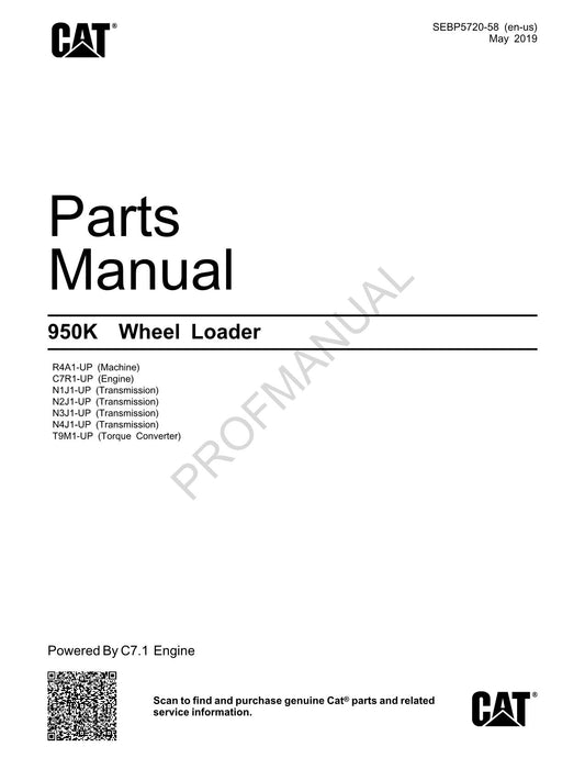 Caterpillar Cat 950K Wheel Loader Parts Catalog Manual SEBP5720