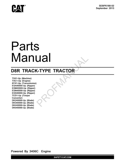 Catalogue de pièces détachées pour tracteur à chenilles Caterpillar Cat D8R SEBP6188