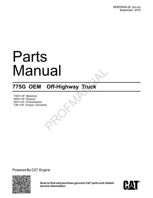 Caterpillar Cat 775G OEM Off Highway Truck Parts Catalog Manual