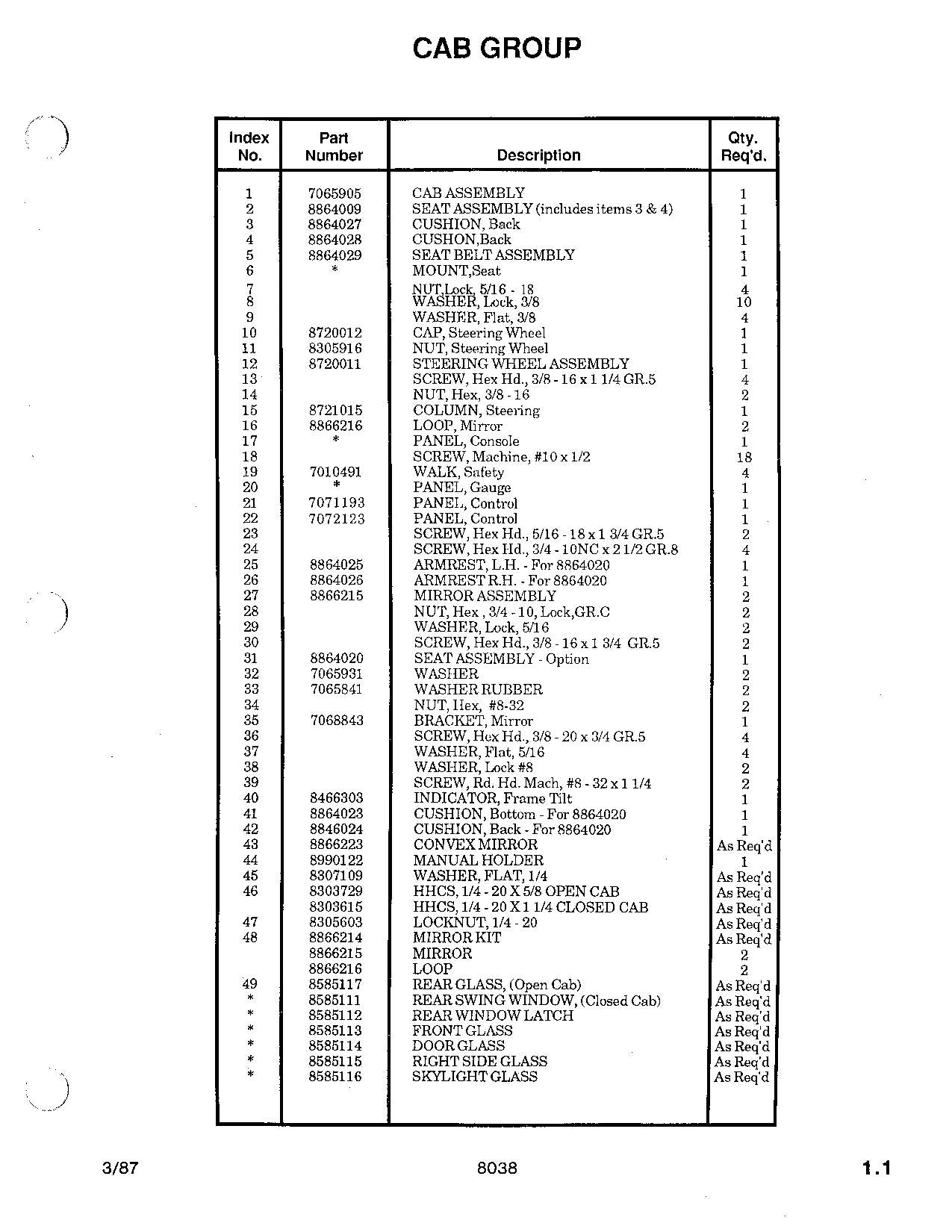 SKYTRAK 8038 Telehandler Parts Catalog Manual