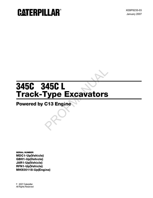 Caterpillar Cat 345C 345C L Track Type Excavator Parts Catalog Manual