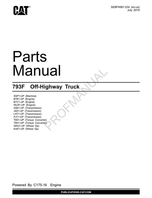 Caterpillar Cat 793F Off Highway Truck Parts Catalog Manual SEBP4987