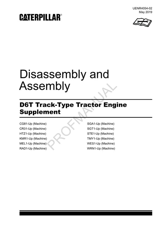 Caterpillar D6T Track Tractor Engine Suppl Manual Disassembly Assembly UENR4054