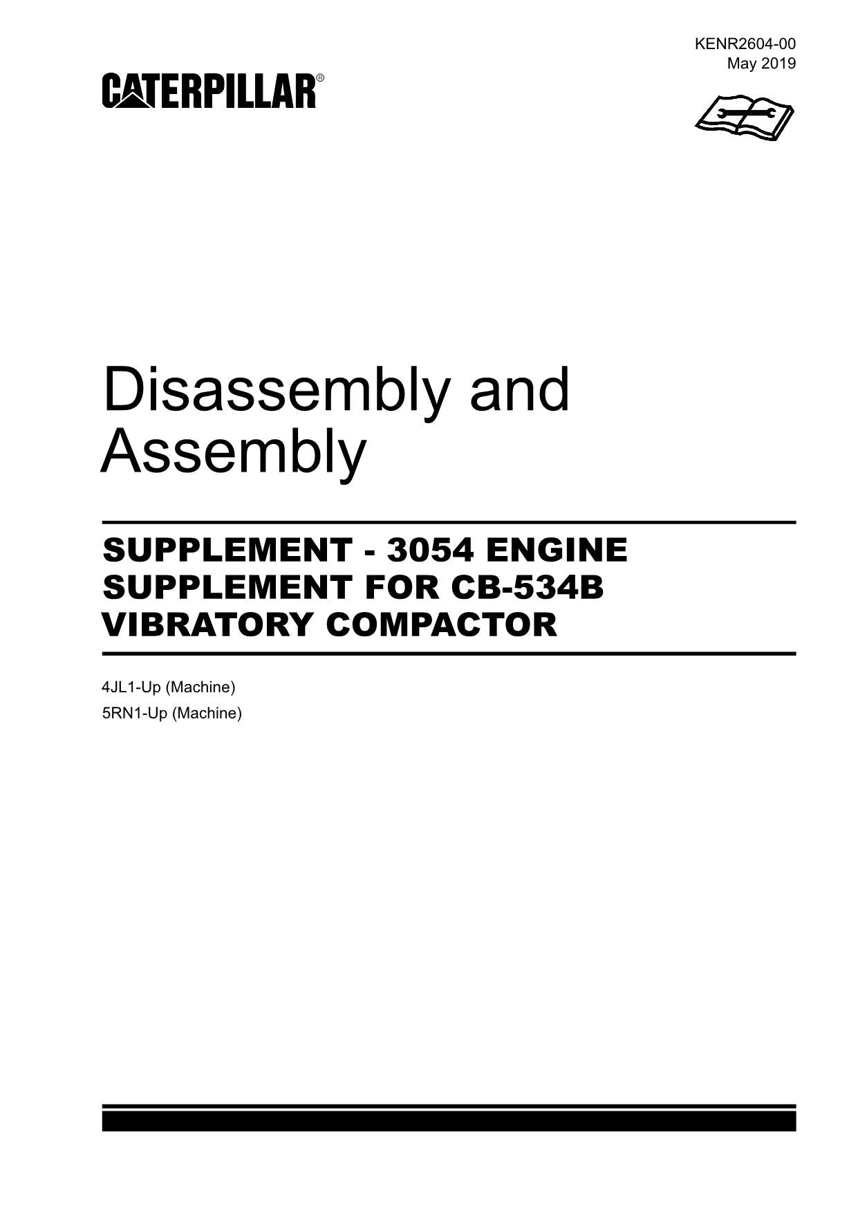 Caterpillar Cat Suppl 3054 ENGINE Suppl CB-534B CO Disassem Assem Service Manual