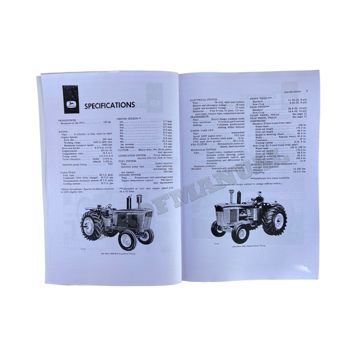 JOHN DEERE 5020 TRACTOR OPERATORS MANUAL 000000-024999