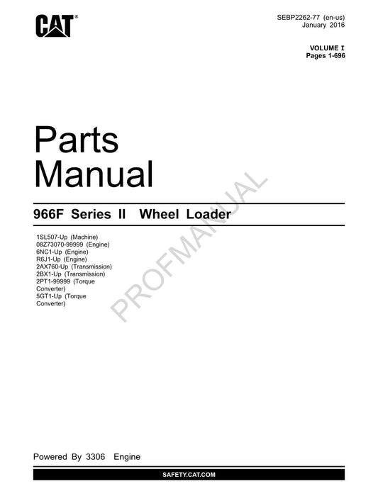 Caterpillar Cat 966F Series II Wheel Loader Parts Catalog Manual SEBP2262