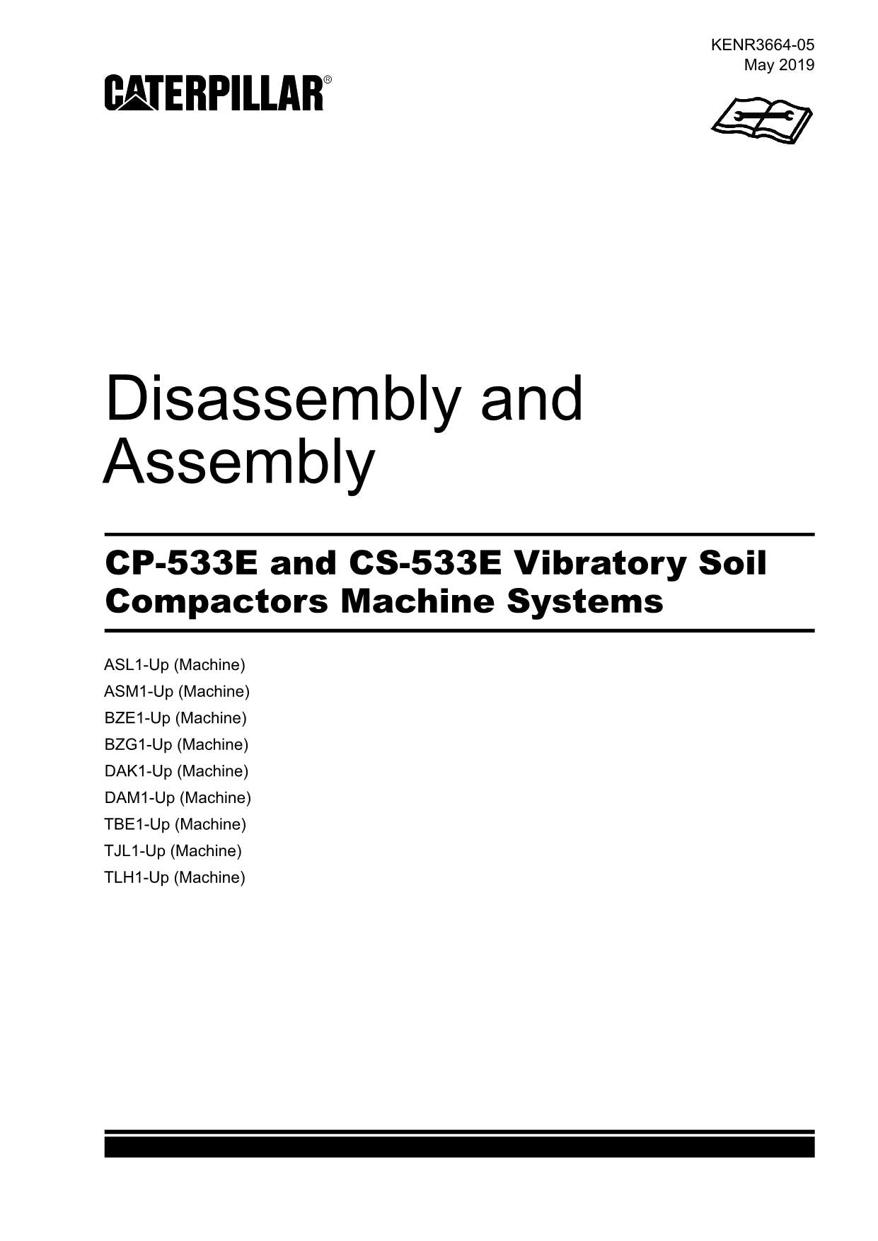 Caterpillar CP-533E CS-533E Compactor Disassembly Assembly Service Manual