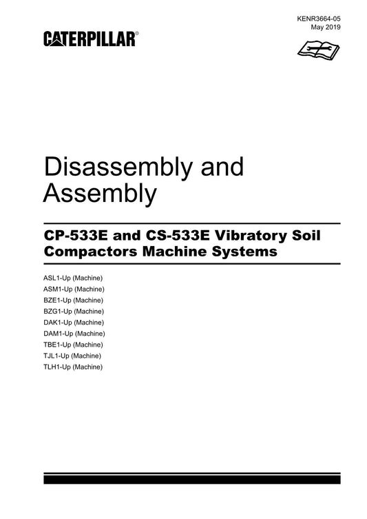 Caterpillar CP-533E CS-533E Compactor Disassembly Assembly Service Manual