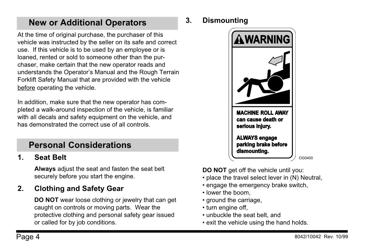 SKYTRAK 10042 8042 Telehandler Maintenance Operation Operators Manual