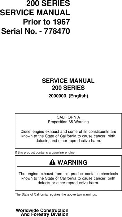 JOHN DEERE 217 225 230 200 207 208 209 205 215 SKIDDER SERVICE-REPARATURHANDBUCH