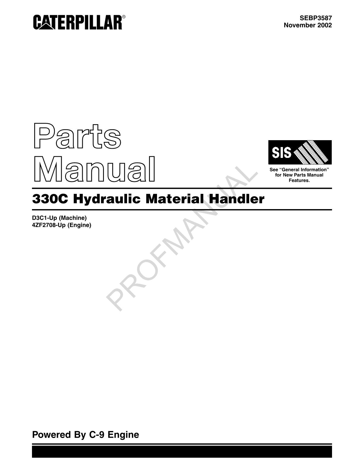 Caterpillar Cat 330C Material Handler Parts Catalog Manual