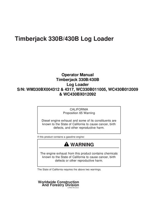 JOHN DEERE 330B 430B KNUCKLEBOOM LOADER SERVICE REPAIR MANUAL F307843