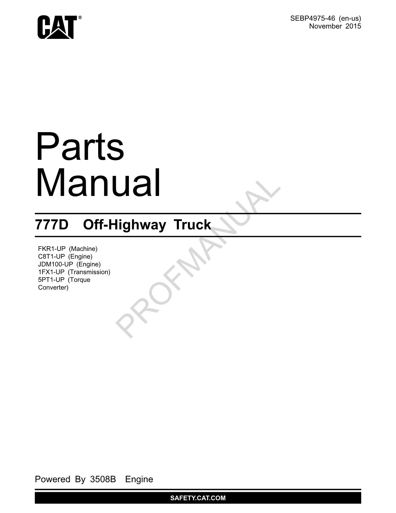 Manuel du catalogue des pièces détachées pour camions tout-terrain Caterpillar Cat 777D