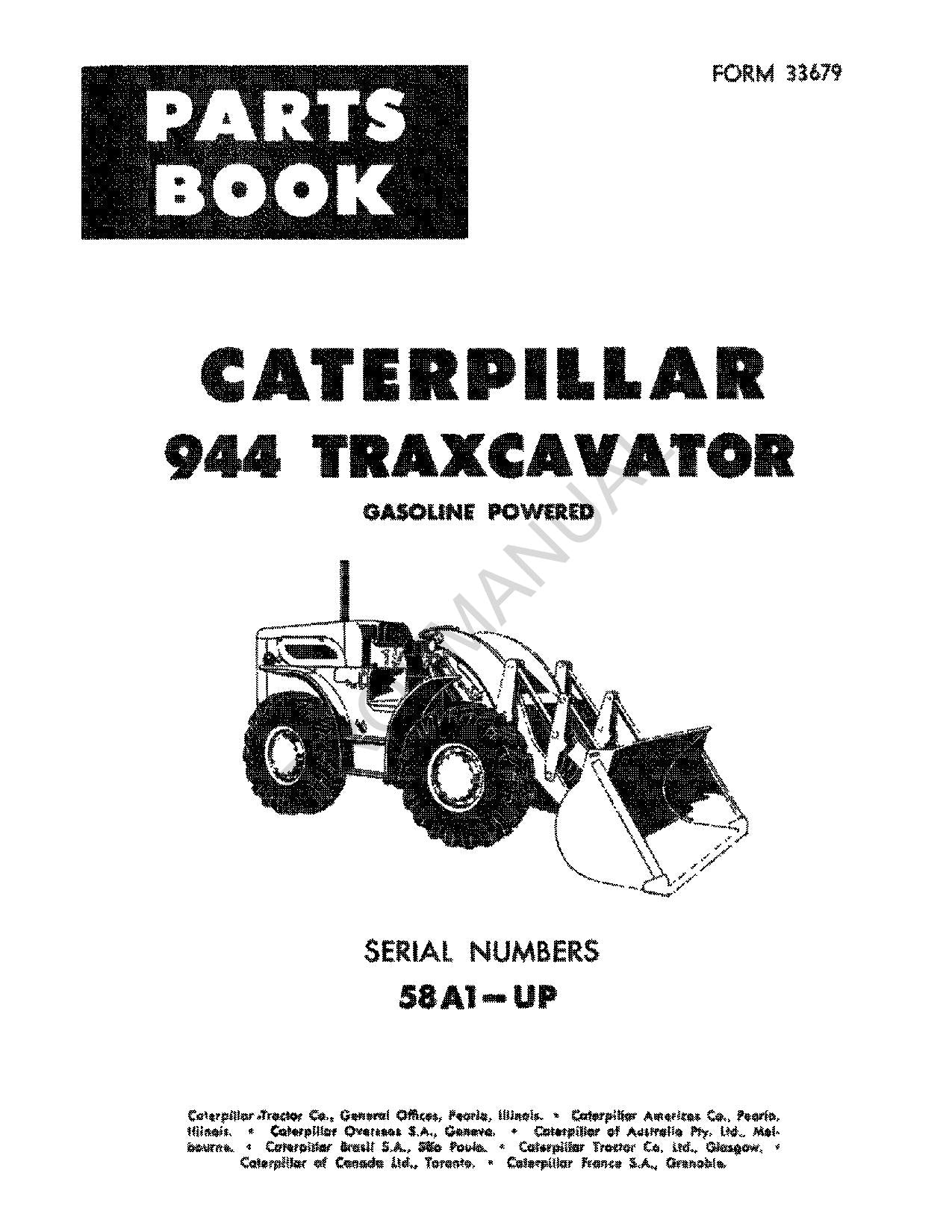 Catalogue de pièces détachées pour chargeuse sur chenilles Caterpillar Cat 944 Traxcavator, manuel de série 58A1