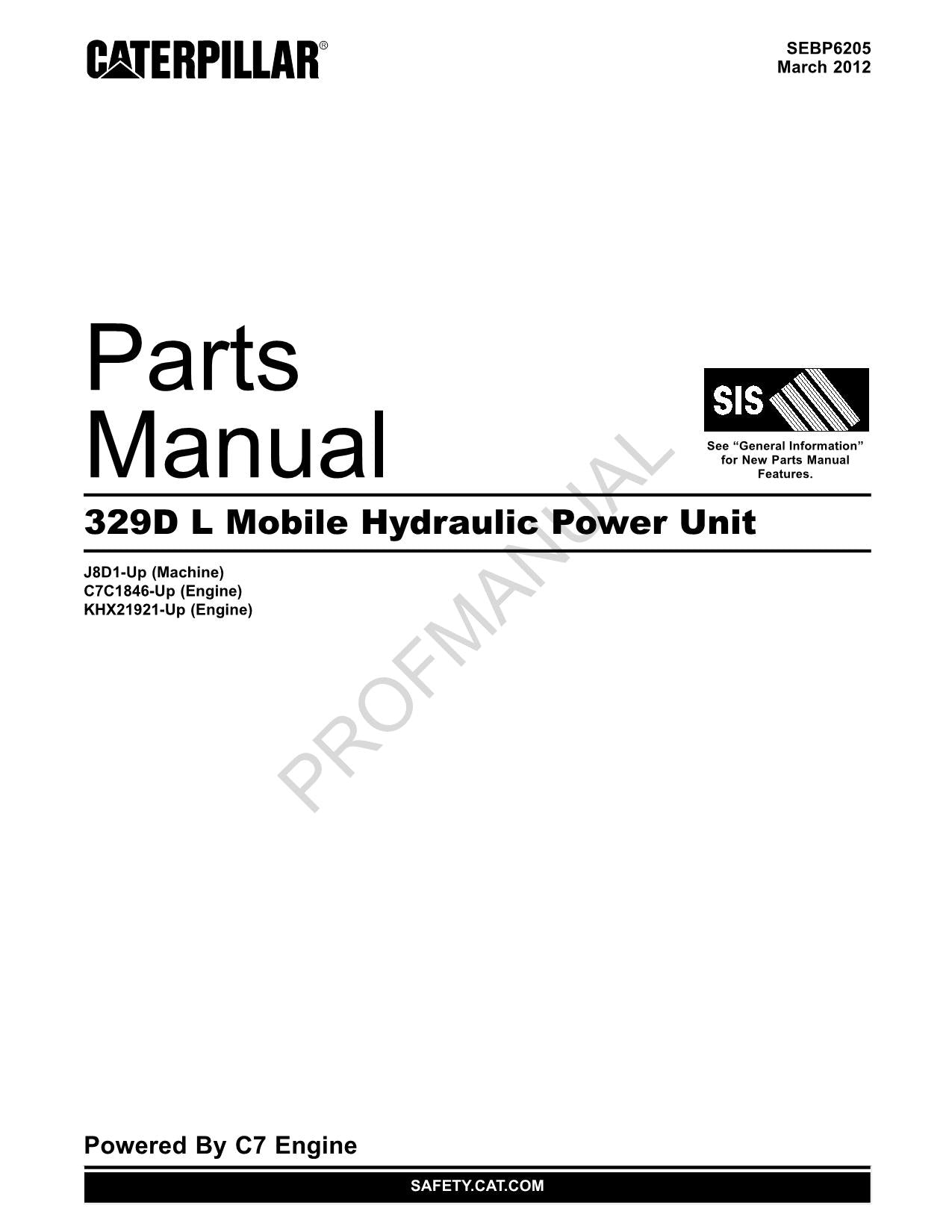 Caterpillar Cat 329D L Mobile Hydraulic Power Unit Parts Catalog Manual SEBP6205