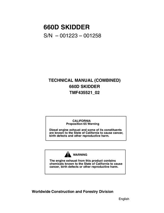 JOHN DEERE 660D SKIDDER REPAIR SERVICE MANUAL TMF435521B SN 001223-001258