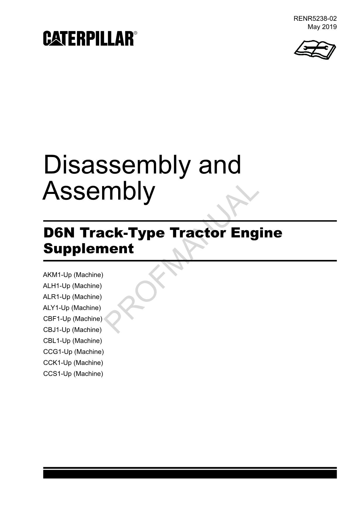 Caterpillar CAT D6N Track Tractor Engine Suppl Manual Disassembly Assem RENR5238