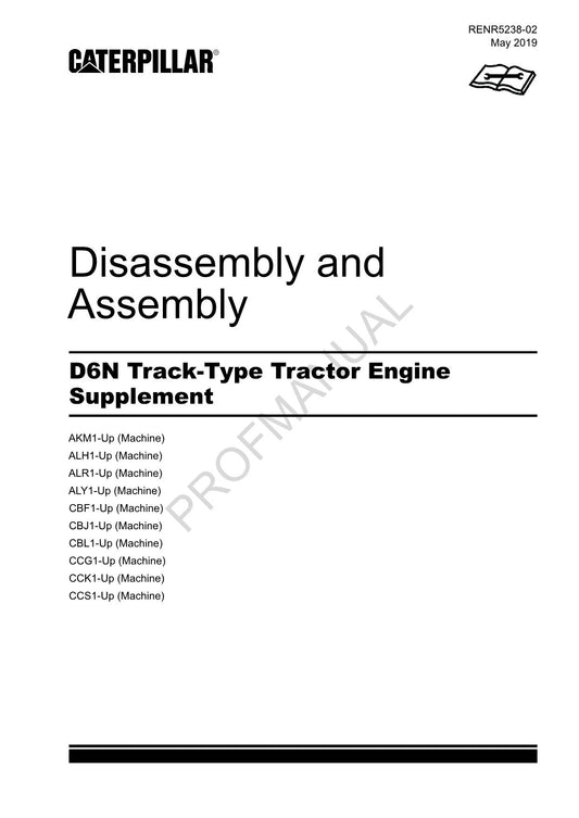 Caterpillar CAT D6N Track Tractor Engine Suppl Manual Disassembly Assem RENR5238