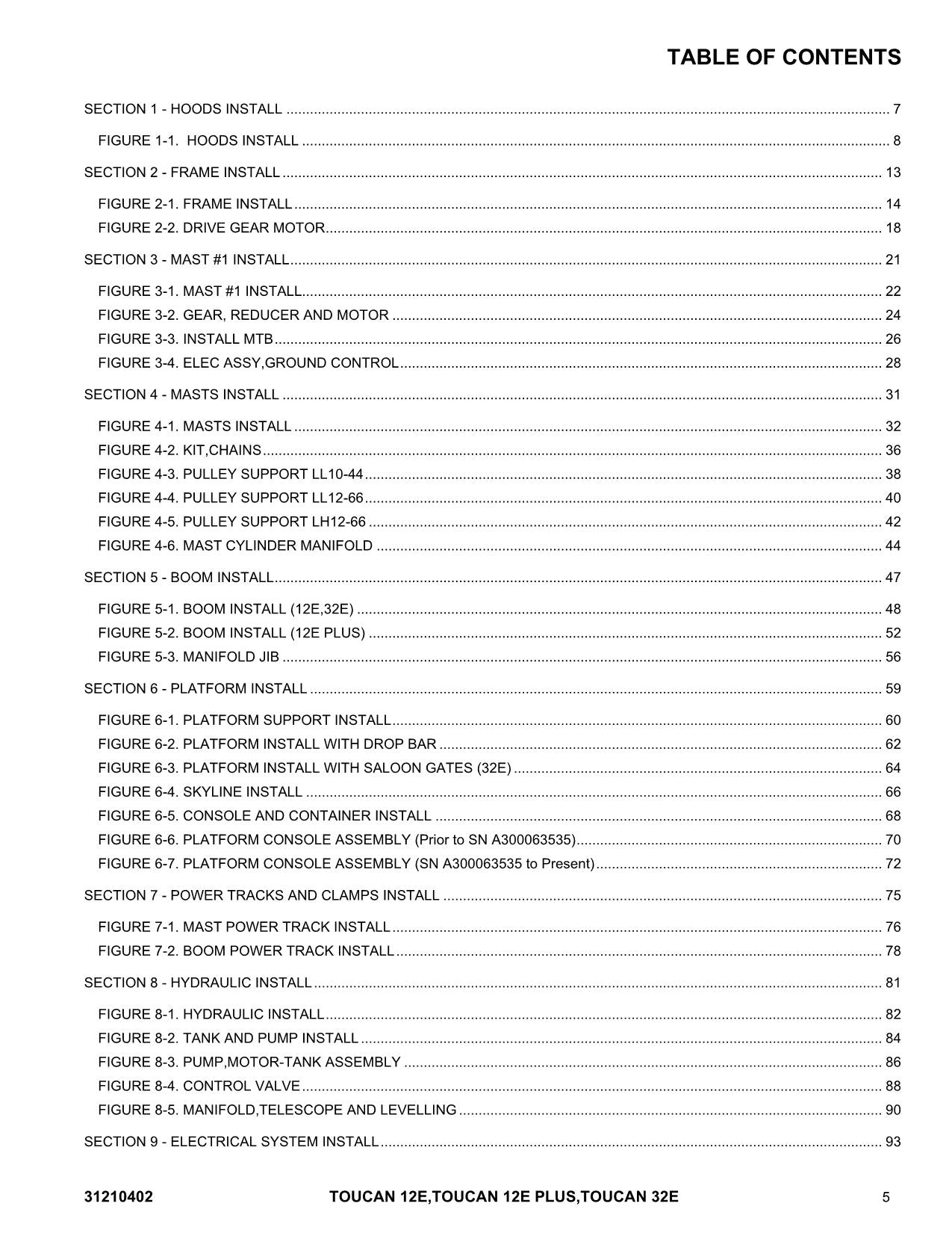 TOUCAN 12E 12E Plus 32E Vertical Lift Parts Catalog Manual