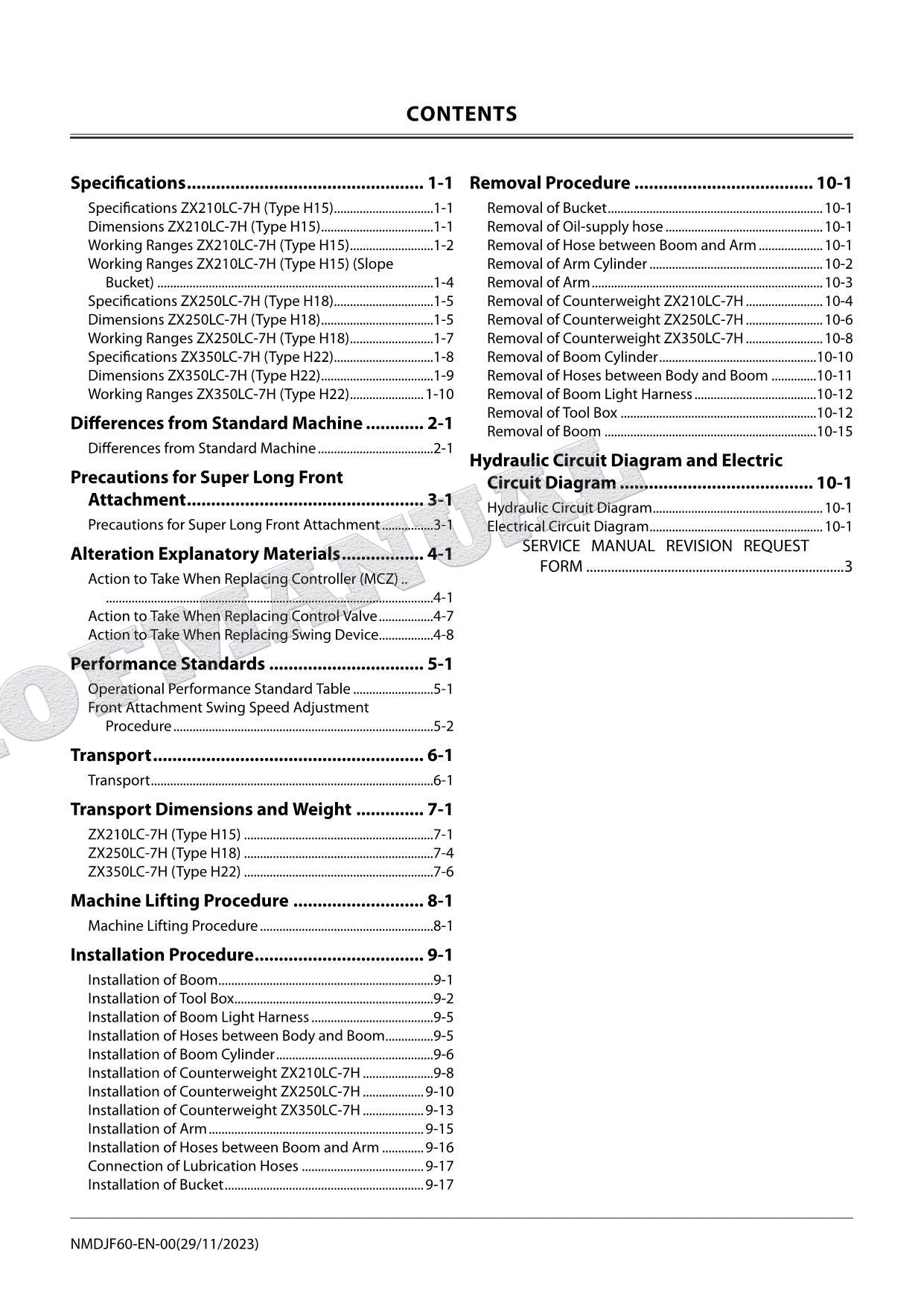 HITACHI ZX210LC-7H ZX250LC-7H ZX350LC-7H Excavator Service Manual