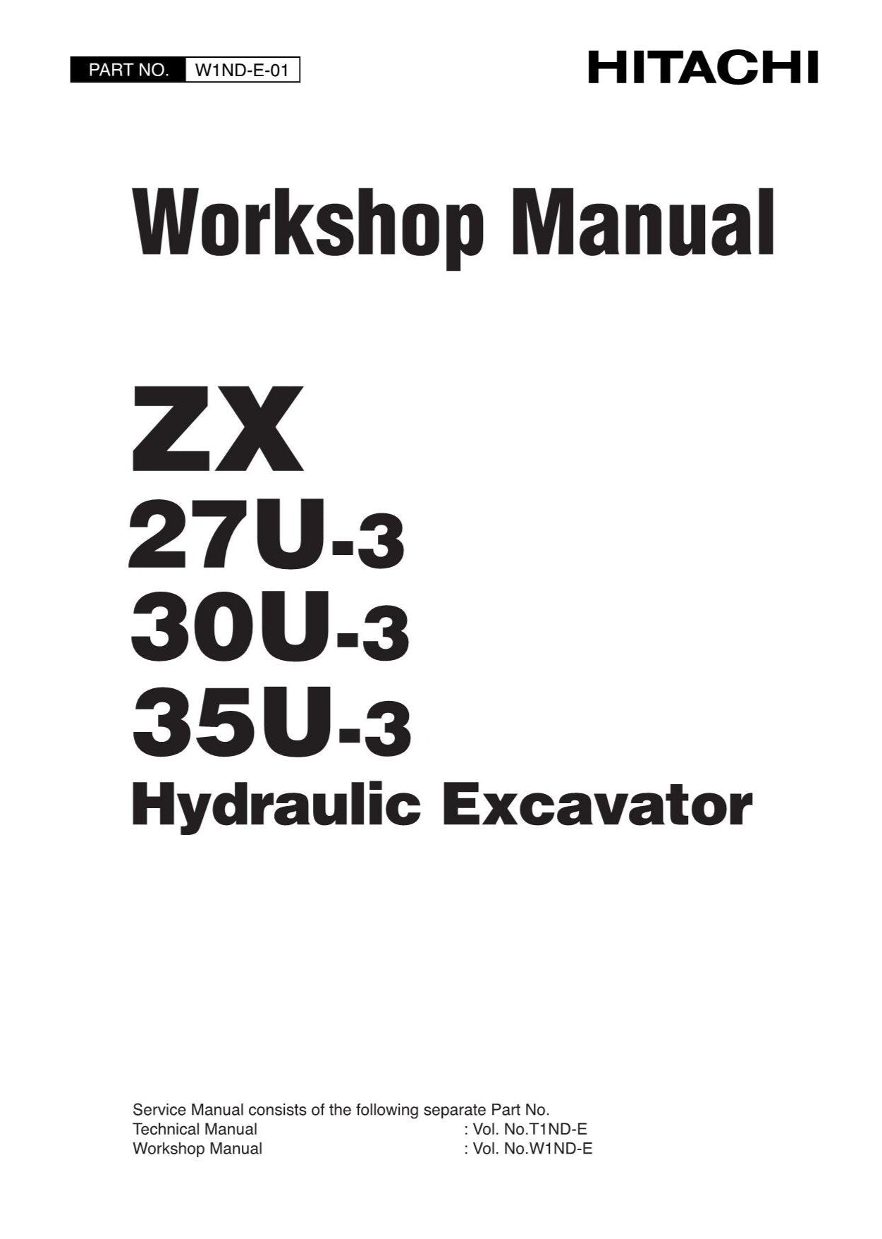 Hitachi ZX27U-3 ZX30U-3 ZX35U-3 Excavator Workshop Service Repair manual