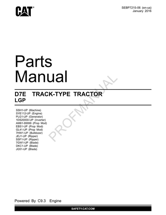 Catalogue de pièces détachées pour TRACTEUR À CHENILLES Caterpillar Cat D7E LGP SEBP7215