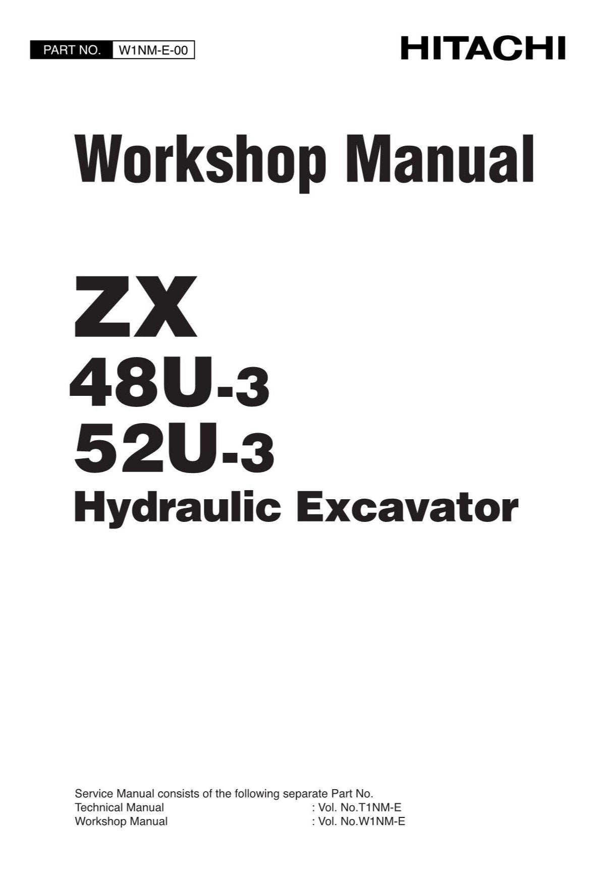 Hitachi ZX48U-3 ZX52U-3 Excavator Workshop Service Repair manual