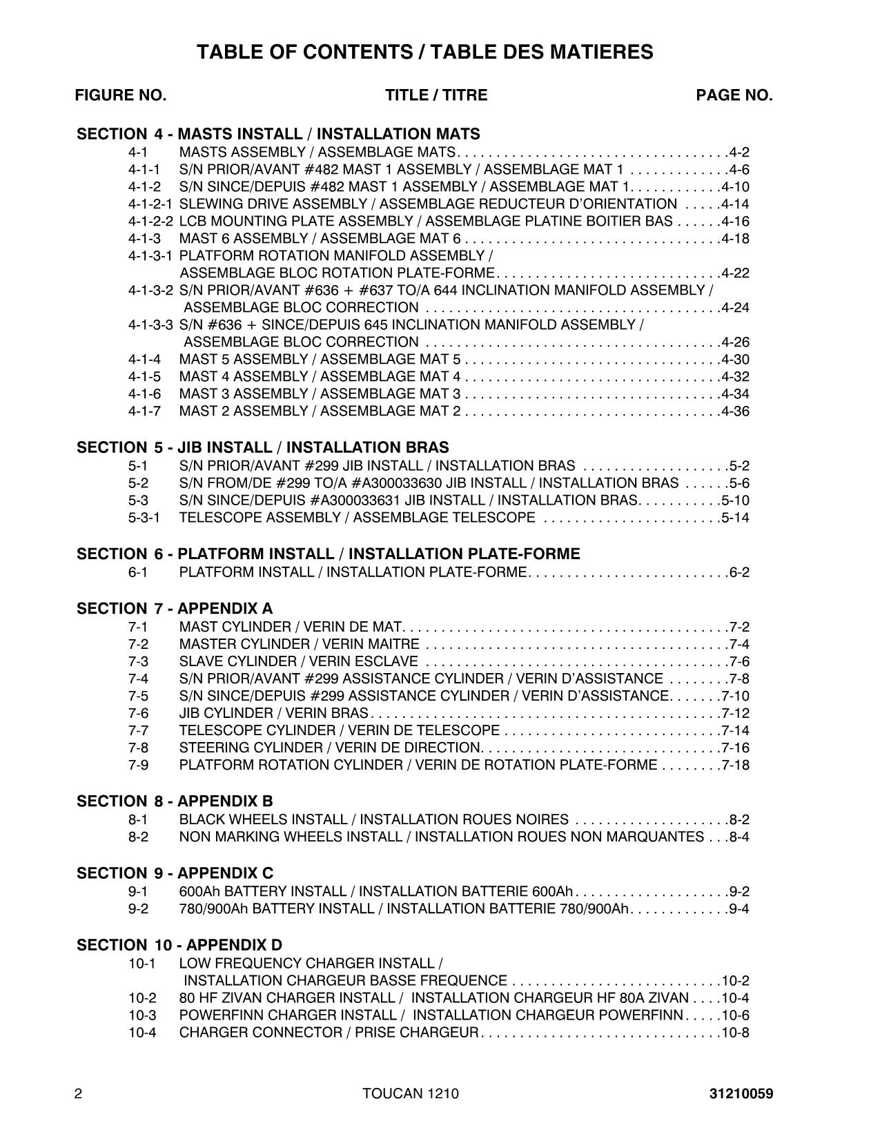 TOUCAN 1210 Vertical Lift Parts Catalog Manual Multi languages