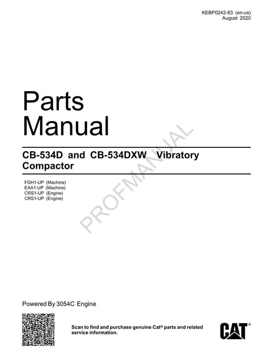 Caterpillar CB 534D CB 534D XW Vibratory Compactor Parts Catalog Manual KEBP0242