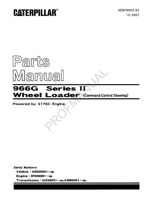 Caterpillar Cat 966G Series II Wheel Loader Parts Catalog Manual XEBP8503