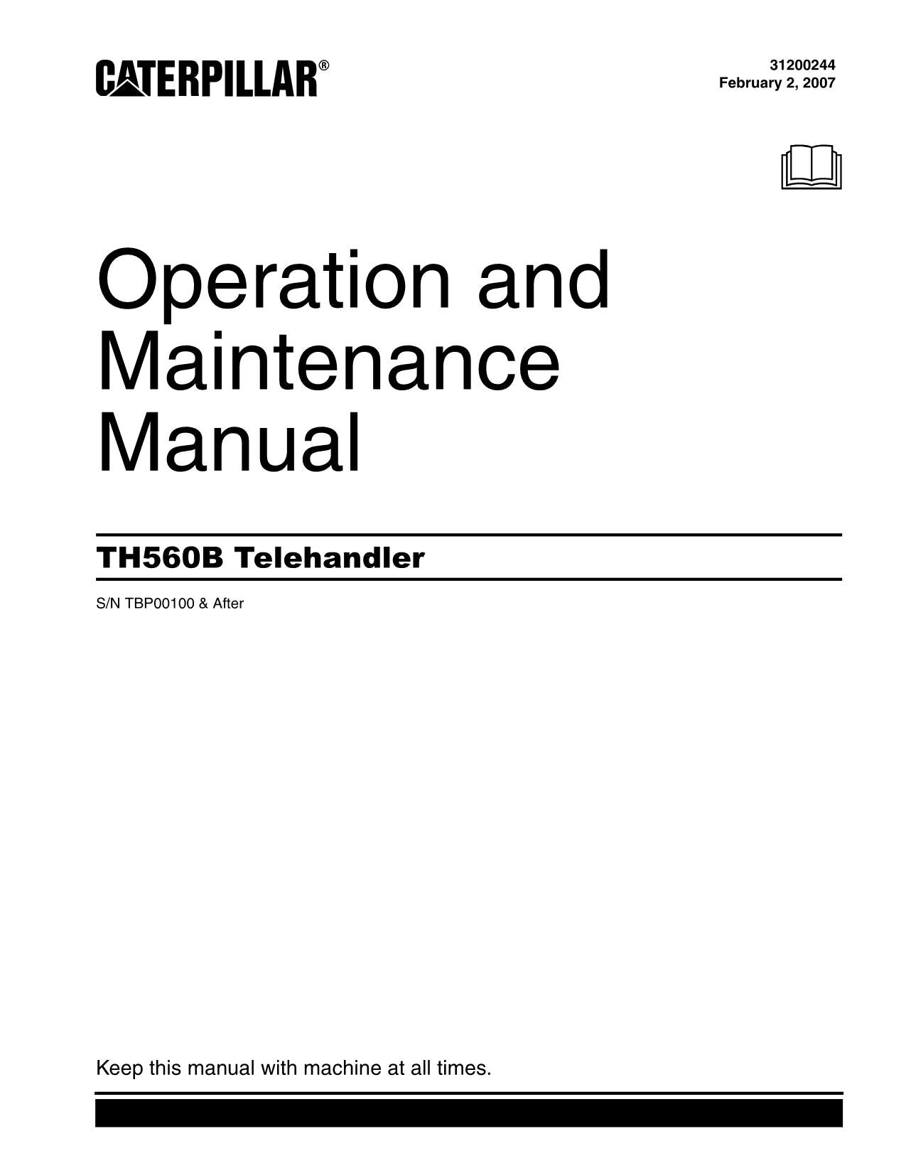 Manuel d'utilisation et d'entretien du chariot télescopique Caterpillar TH560B TBP00100 et versions ultérieures 