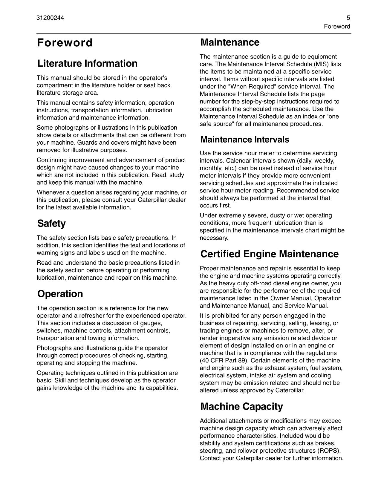 Manuel d'utilisation et d'entretien du chariot télescopique Caterpillar TH560B TBP00100 et versions ultérieures 