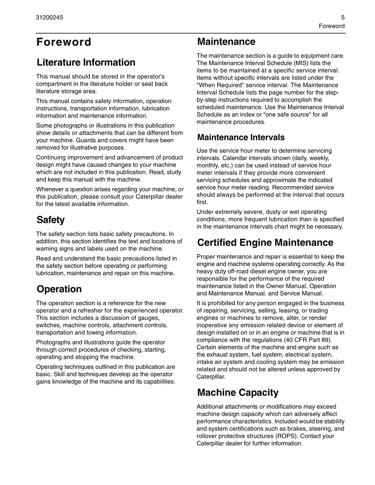 Caterpillar TH580B Telehandler Operation Maintenance Manual TBJ00100 and after