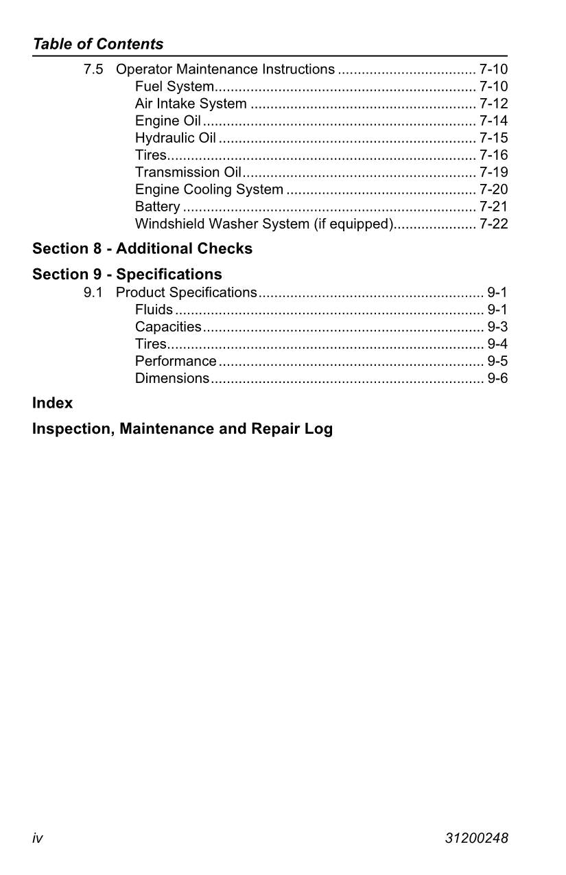 Caterpillar TL943 Telehandler Operation Maintenance Manual TBL00100 TBL01598