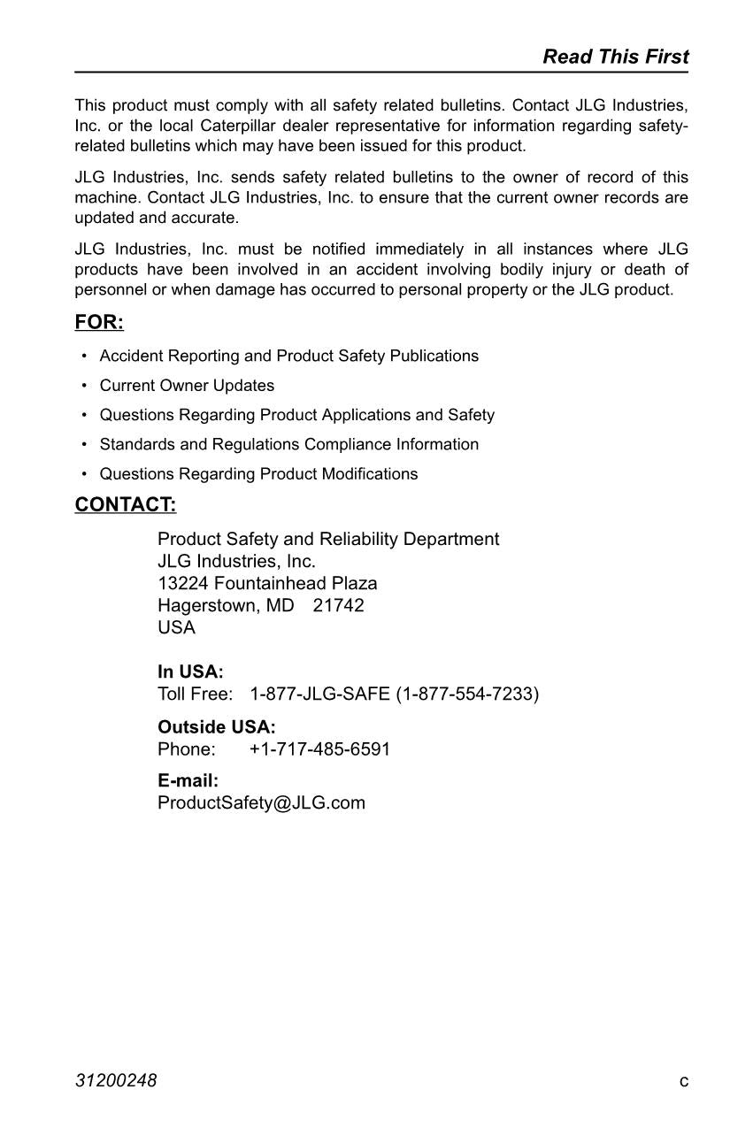 Caterpillar TL943 Telehandler Operation Maintenance Manual TBL00100 TBL01598