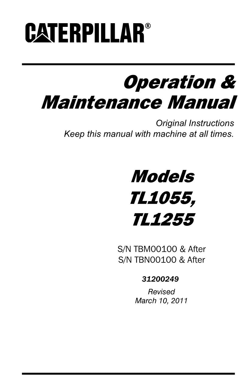 Manuel d'utilisation et d'entretien du chariot télescopique Caterpillar TL1055 TL1255 