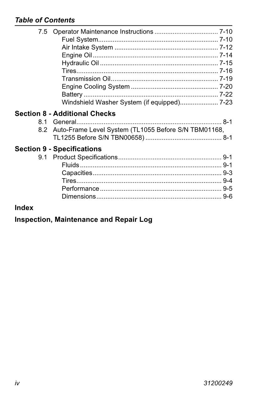 Manuel d'utilisation et d'entretien du chariot télescopique Caterpillar TL1055 TL1255 