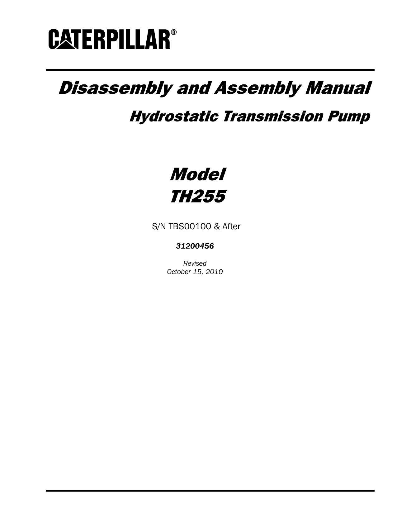 Caterpillar TH255 Hydrostatic Transmission Disassembly Assembly Service Manual