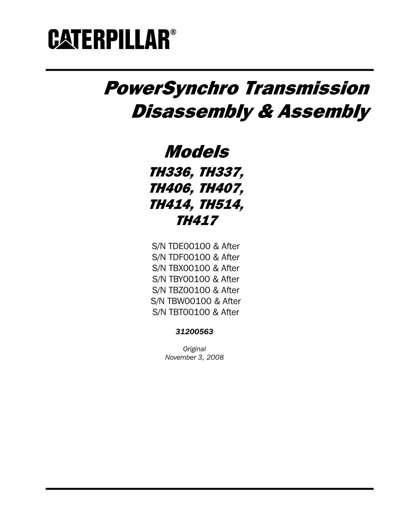 Caterpillar TH336 TH337 TH406 Teleskoplader Demontage- und Montage-Servicehandbuch