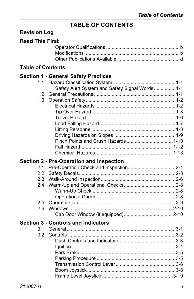 Caterpillar TL943 Telehandler Operation Maintenance Manual TBL01599 and After