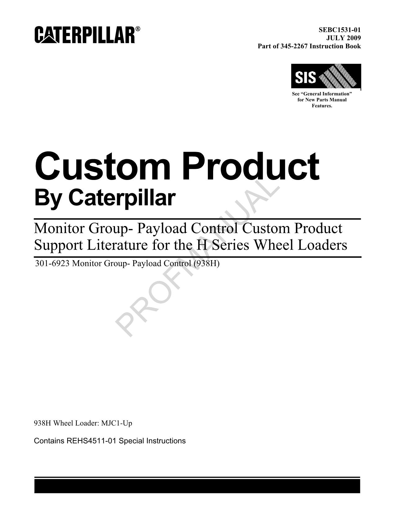 Caterpillar Monitor Group Payload Control H Series Loader Parts Catalog Manual