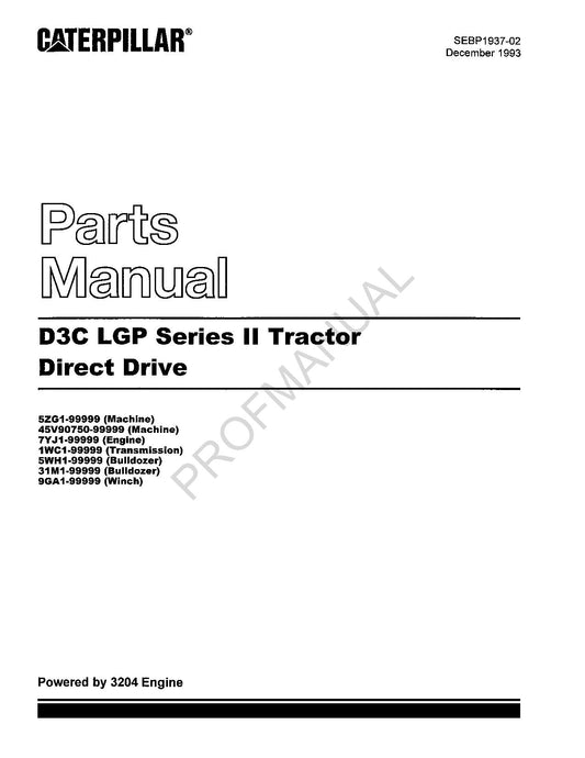 Catalogue de pièces détachées pour tracteurs à entraînement direct Caterpillar D3C LGP série II SEBP1937