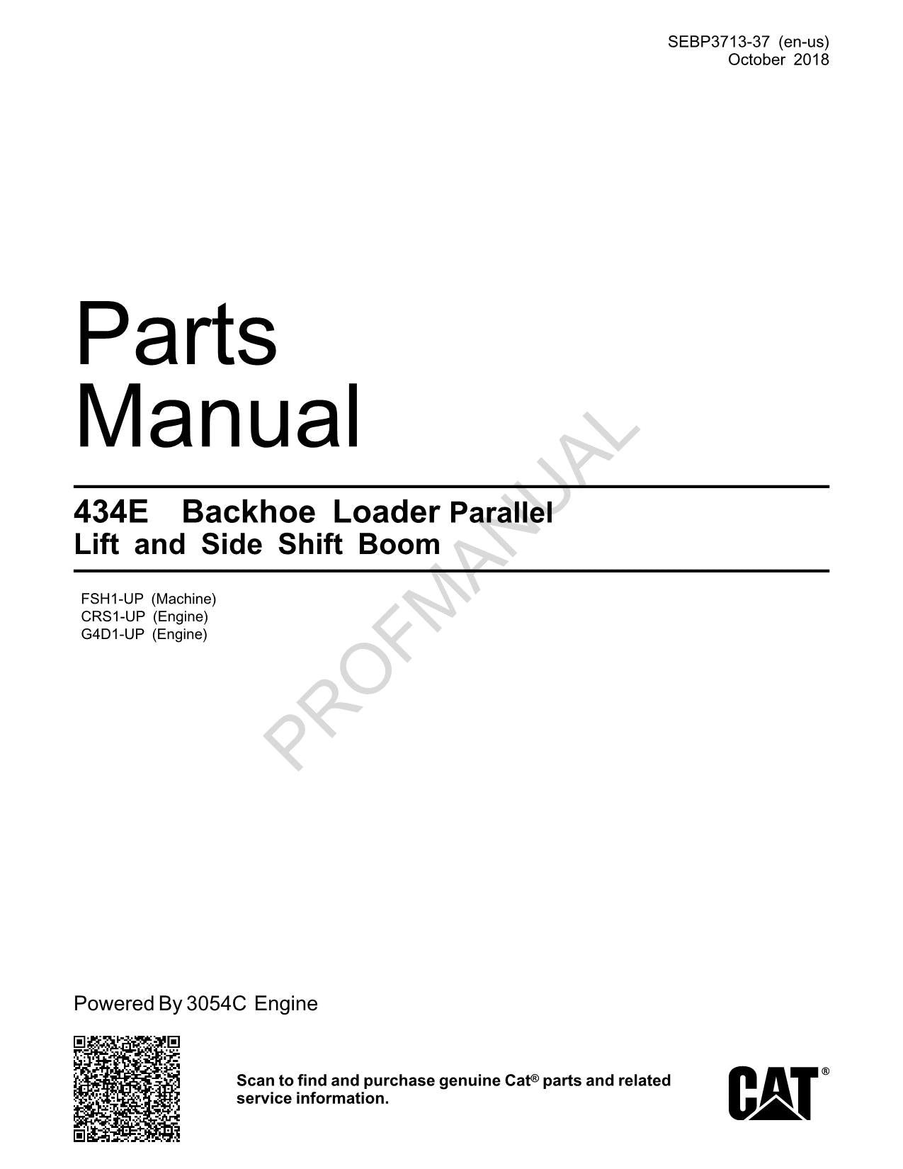 Caterpillar Cat 434E Backhoe Loader Side Shift Boom Parts Catalog Manual