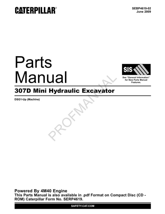 Manuel de catalogue de pièces détachées pour mini-pelle hydraulique Caterpillar Cat 307D série DSG1-Up