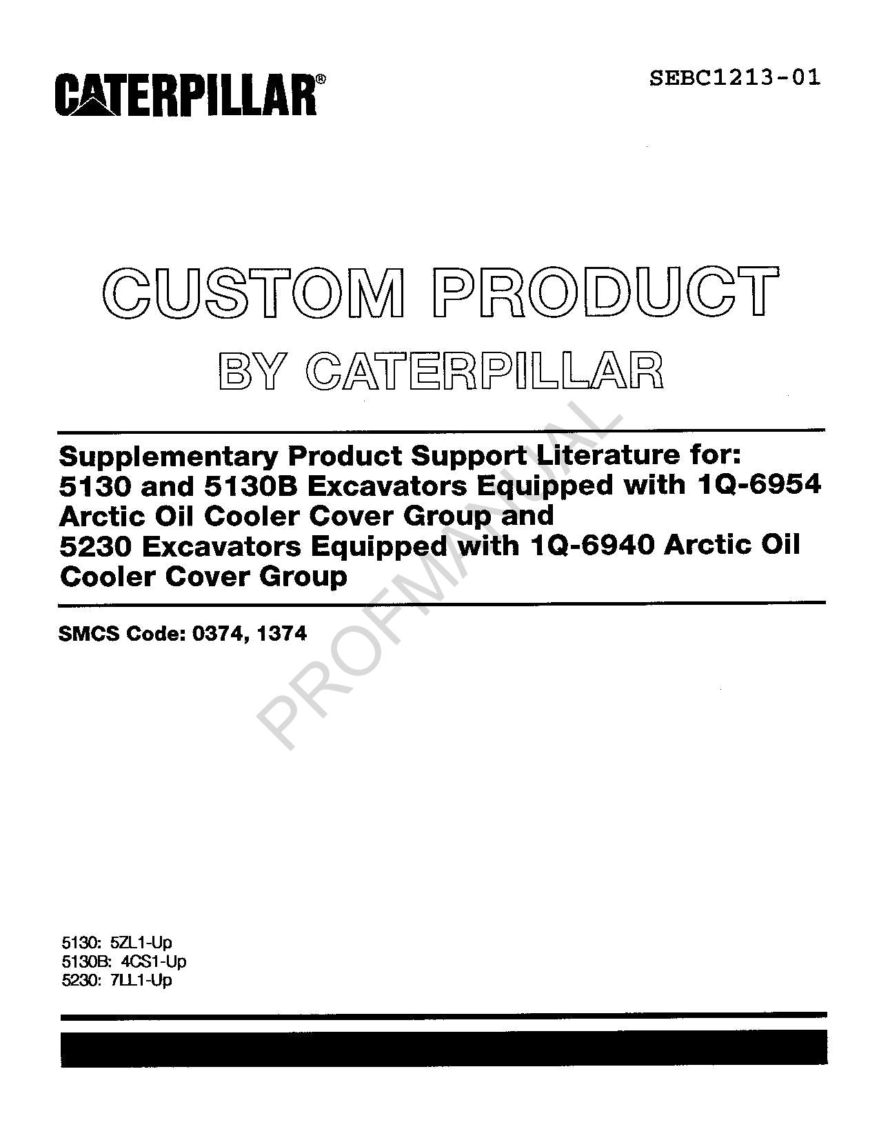 Caterpillar Cat 5130 5130B Excavator Suppl Parts Catalog Manual SEBC1213