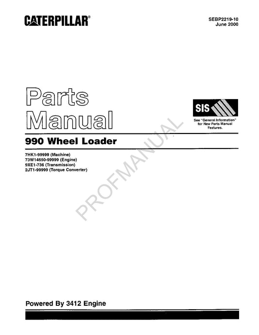 Caterpillar Cat 990 Wheel Loader Parts Catalog Manual SEBP2219