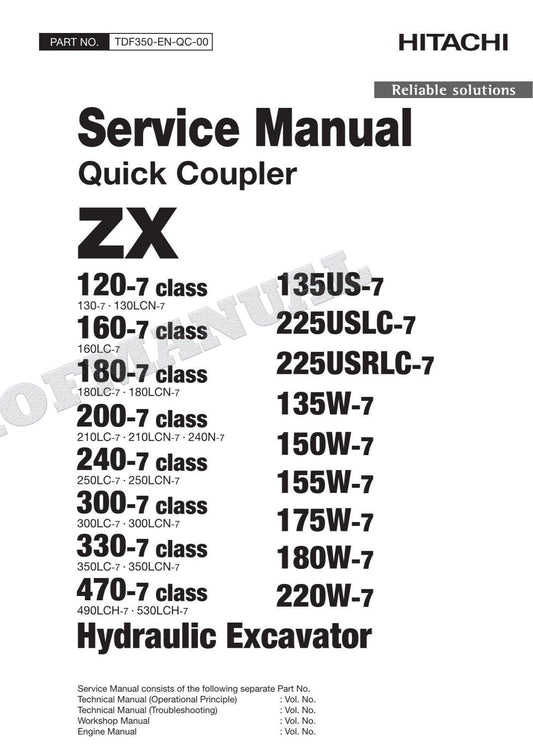 Hitachi Quick Coupler ZX 240-7 180-7 200-7 160-7 Class Excavator Service manual