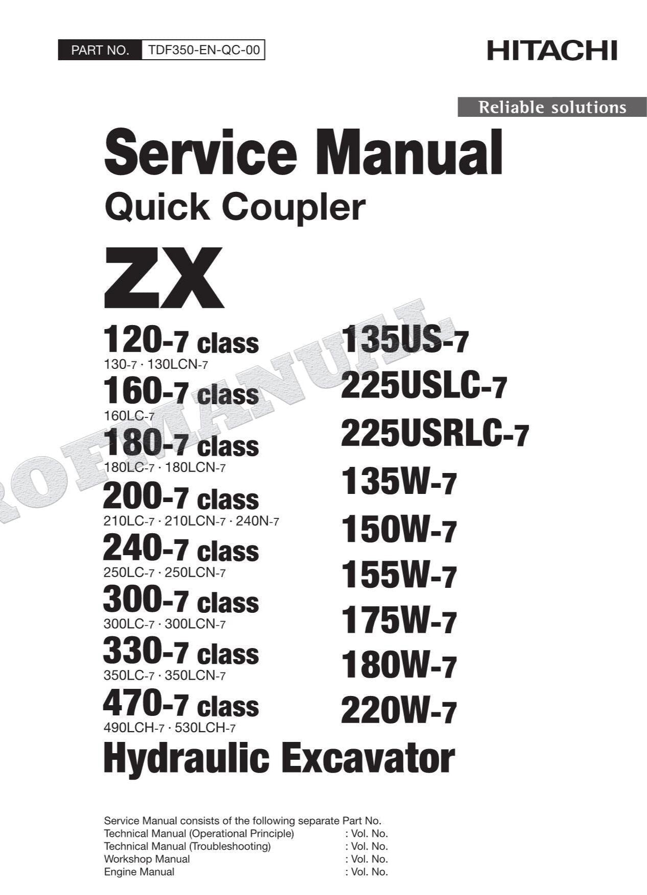 Hitachi Quick Couple 240N-7 160LC-7 130-7 130LCN-7 Excavator Service manual