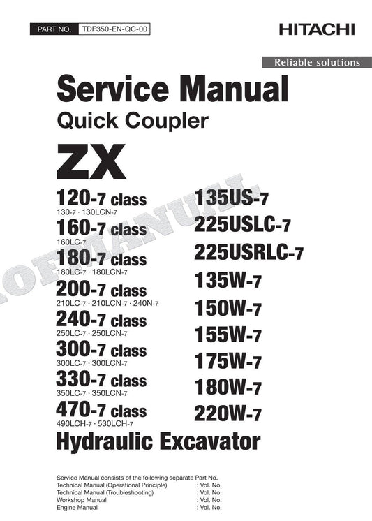 Hitachi Quick Couple 470-7 Class 175W-7 220W-7 120-7 Excavator Service manual