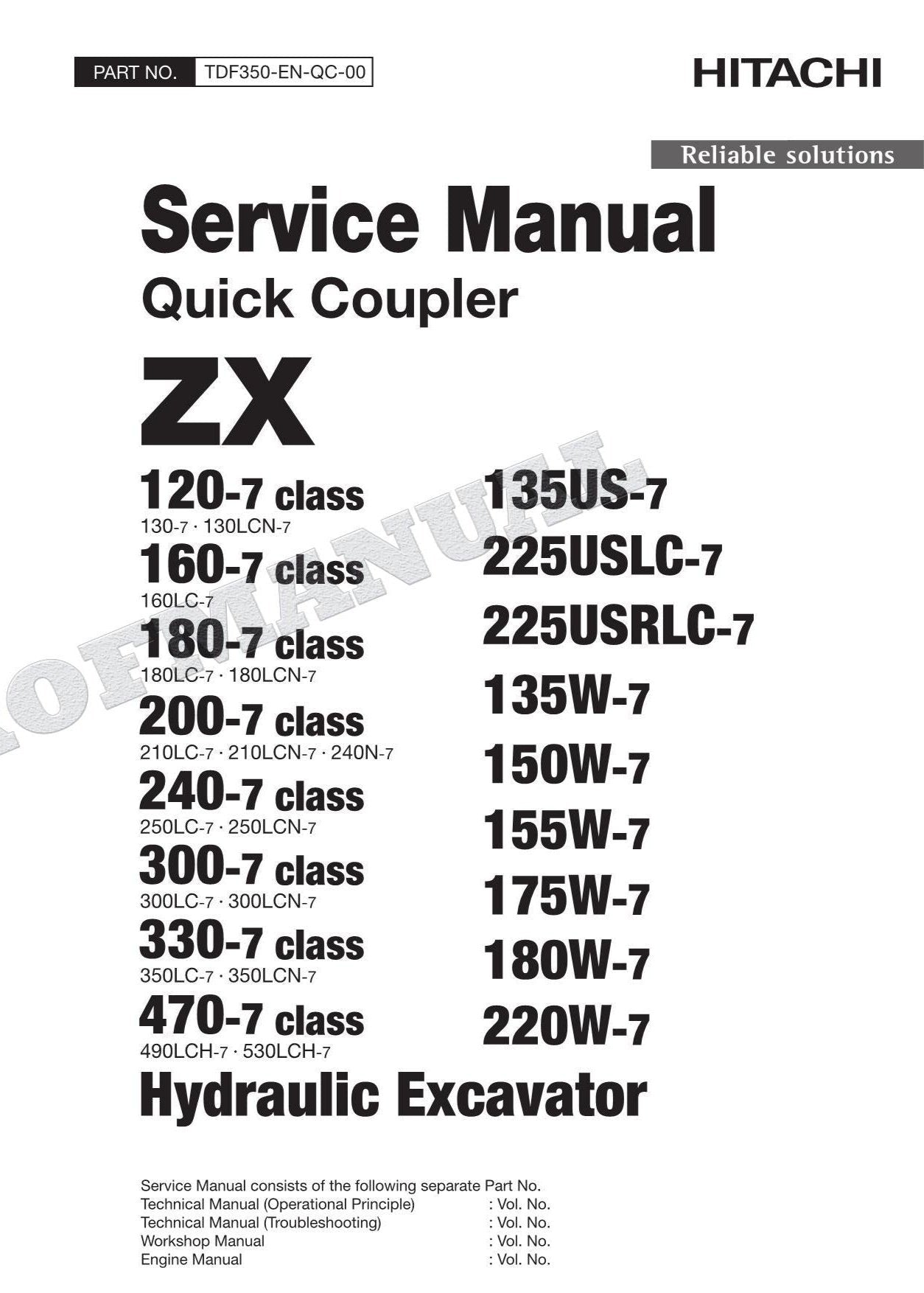 Hitachi Quick Couple 300LC-7 300LCN-7 210LC-7 210LCN-7 Excavator Service manual